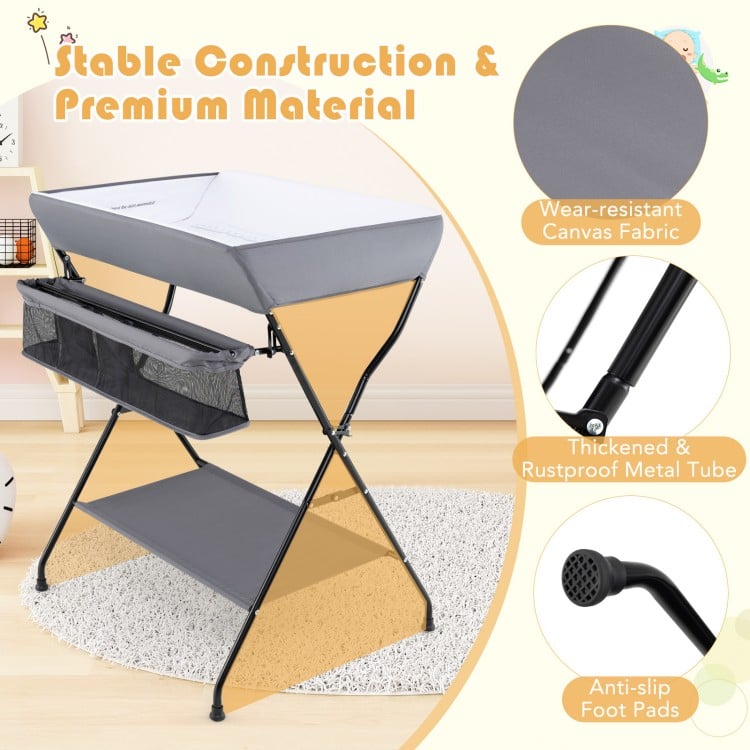 Baby Storage Folding Diaper Changing Table-Gray