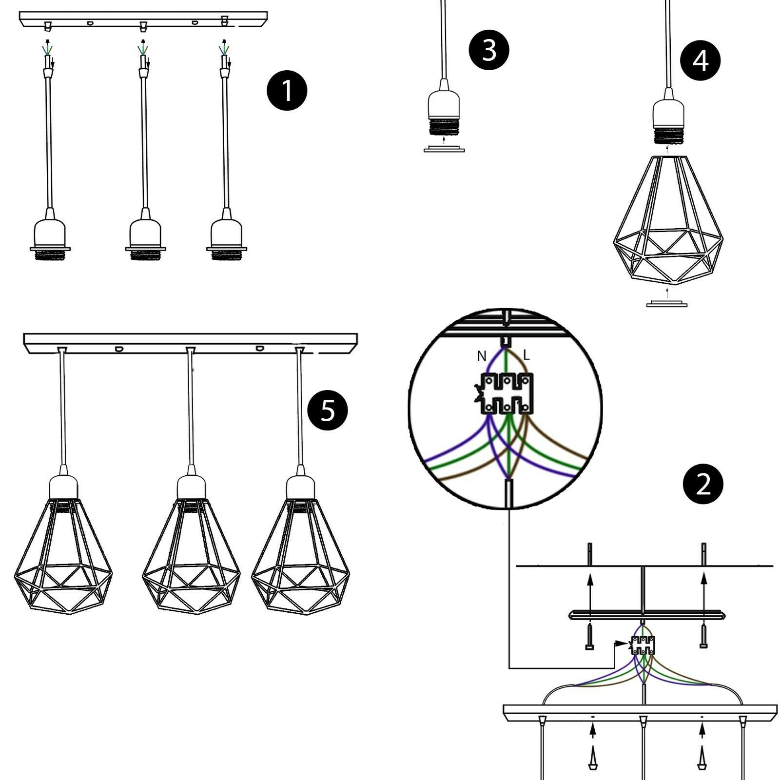 Industrial Geometric Cage Pendant Lamps Ceiling Light Fixtures~1176