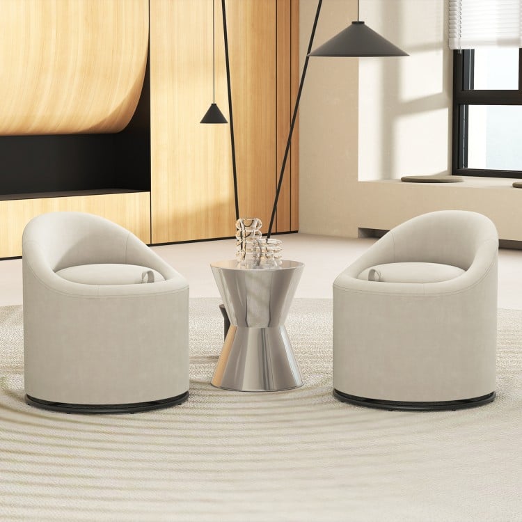Barrel Chair with Storage 360° Swivel Upholstered Vanity Chair-Beige
