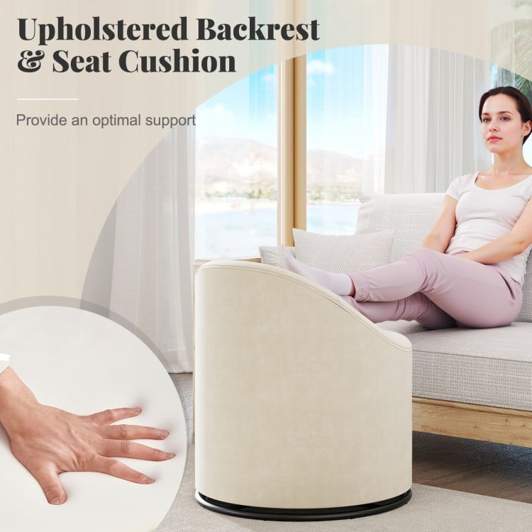 Barrel Chair with Storage 360° Swivel Upholstered Vanity Chair-Beige