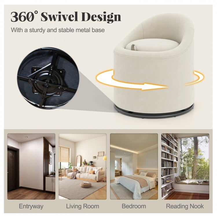 Barrel Chair with Storage 360° Swivel Upholstered Vanity Chair-Beige