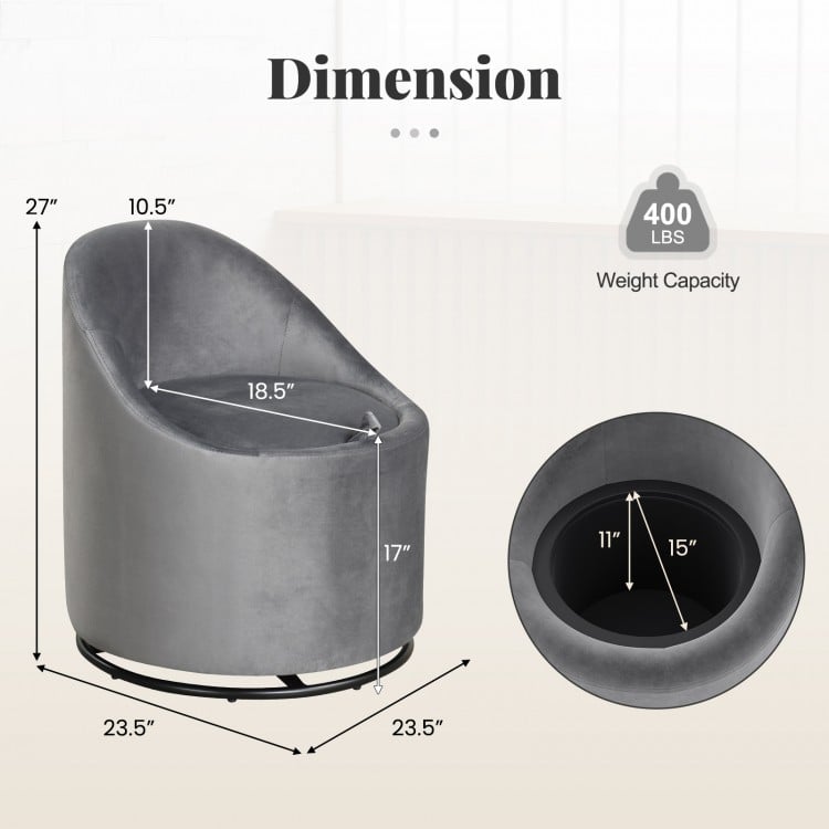 Barrel Chair with Storage 360° Swivel Upholstered Vanity Chair-Gray