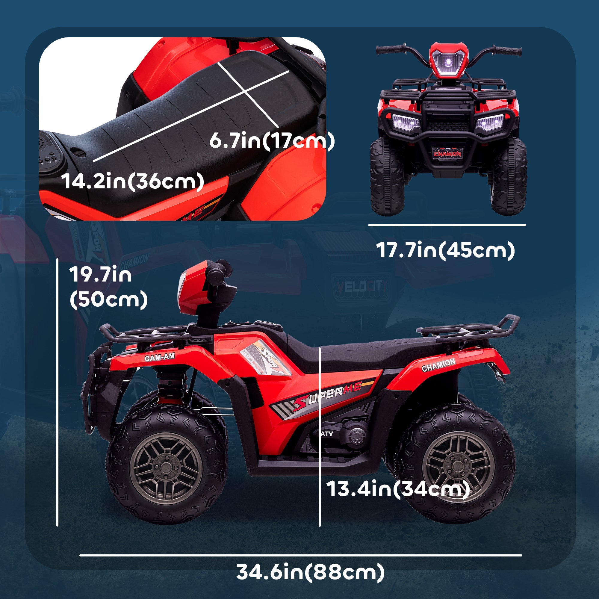 Aosom Kids ATV: 12V, 4 Wheeler Quad, Battery Powered, Music, LED Lights, Treaded Tires, 3-5 Years, Red