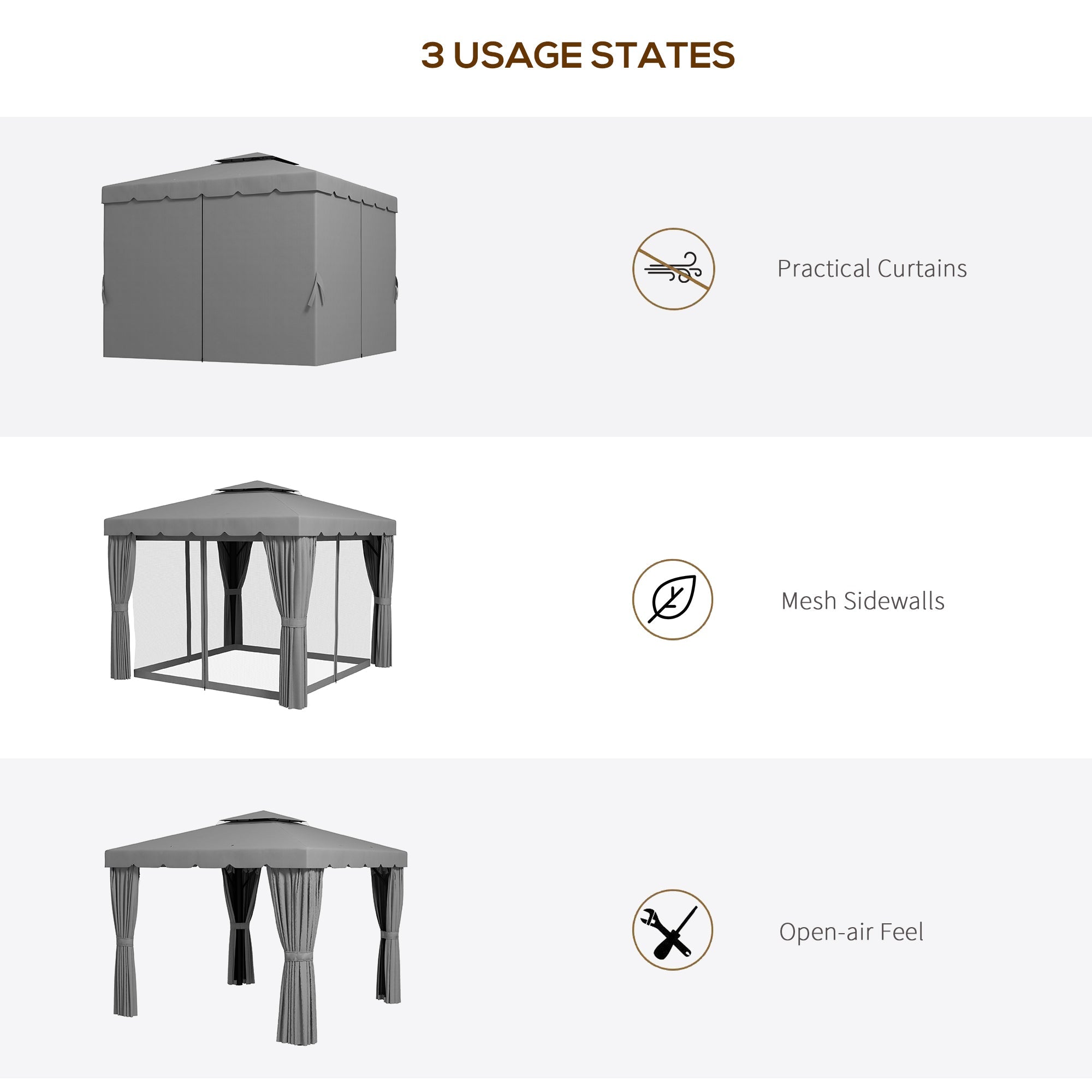 Outsunny 10' x 10' Outdoor Patio Gazebo Double Soft-top Garden Shelter with Curtains Mesh Screen Drapes Light Grey