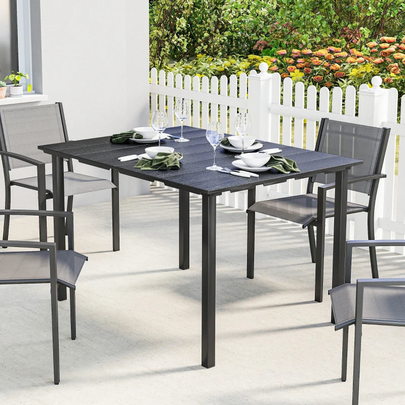 Outdoor Dining Table for 4 People, Rectangular Patio Table with HDPE Top and Metal Frame, for Garden, Backyard, Deck