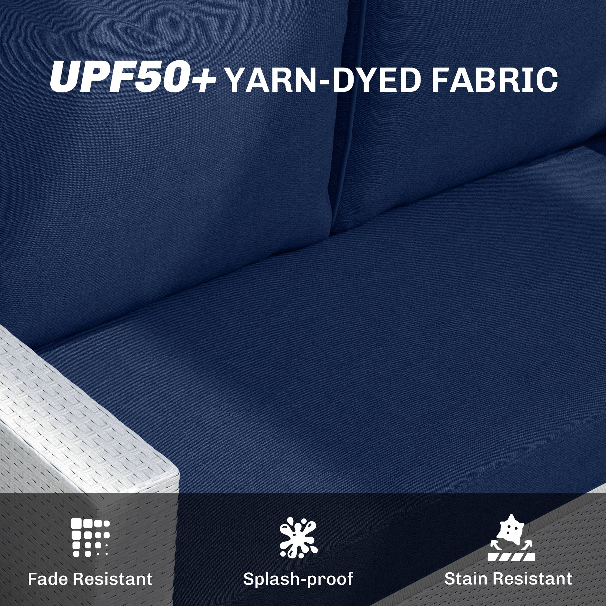 Outsunny 2 Seater Outdoor Seat Cushions with Backrest, Loveseat Double Sofa Outdoor Furniture Cushions, Fade-Resistant Replacement Patio Cushions for Indoor and Outdoor, Navy Blue
