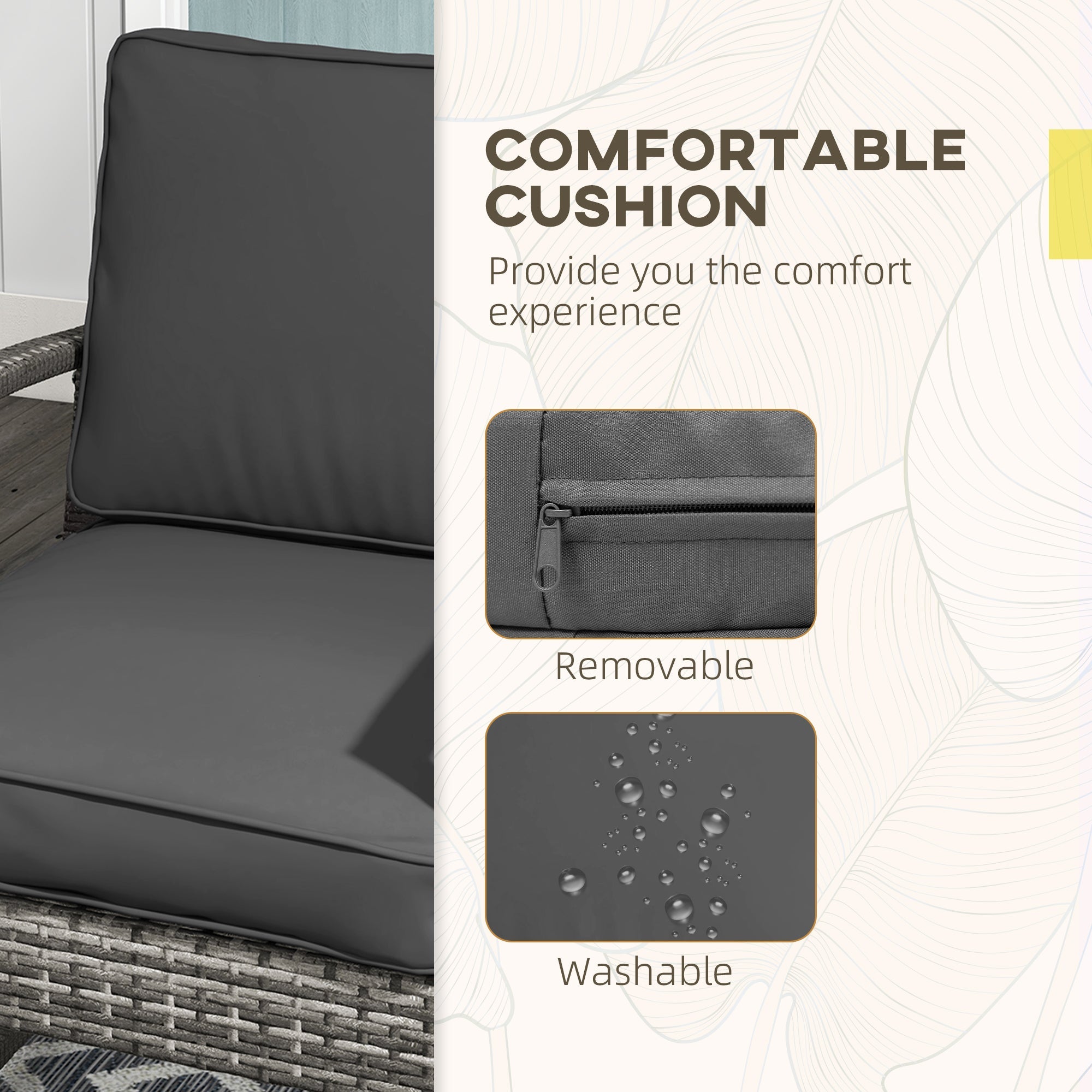 Outsunny 5Pc Patio Set with Armchair Stool Table Cushions Wicker Conversation Sofa Outdoor Garden Furniture