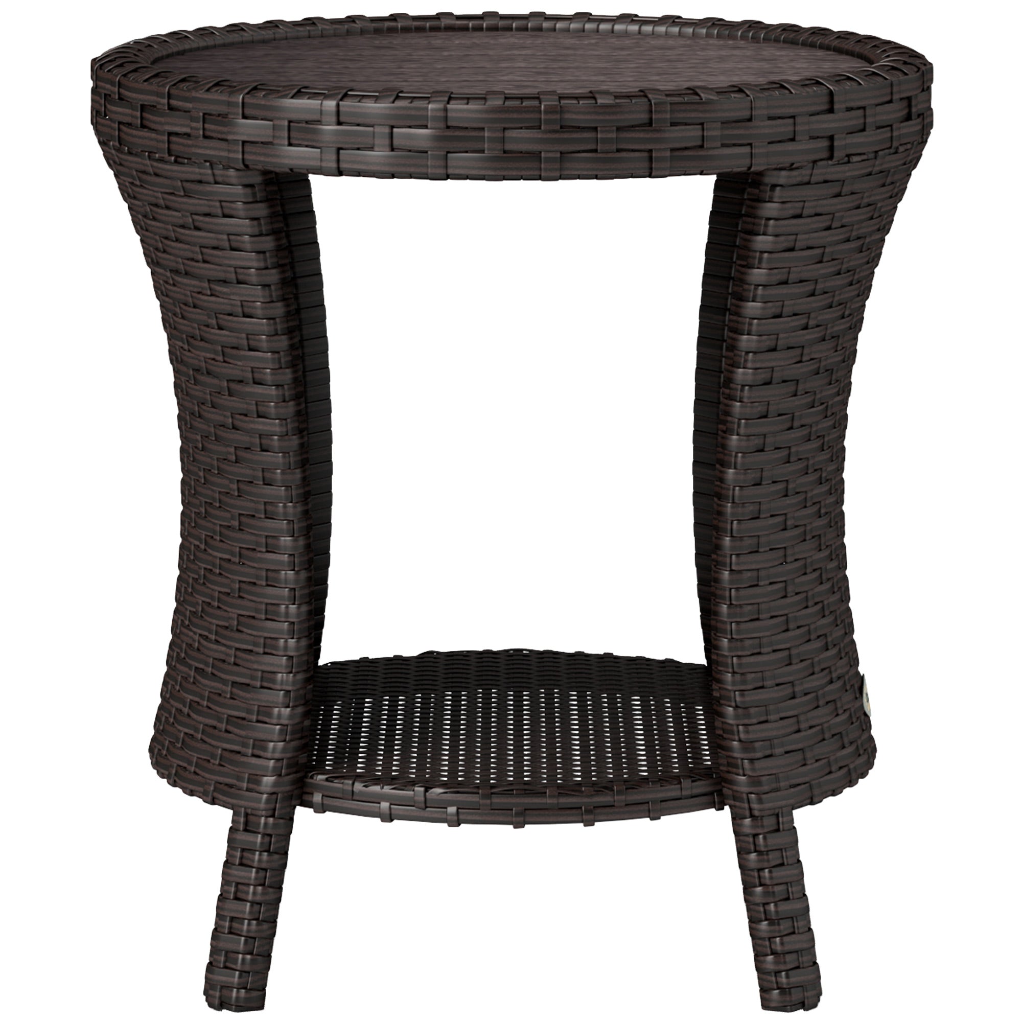 Outsunny 18" Wicker Outdoor Coffee Table, PE Rattan Patio Side Table with 2-Tier Storage, Composite Wood Top, Brown