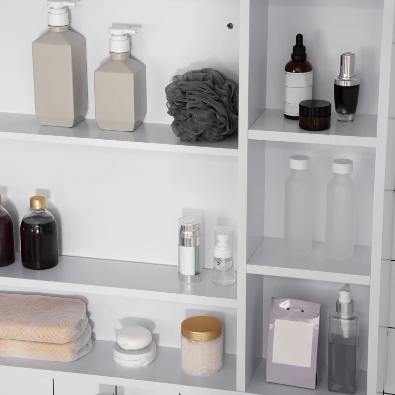 Wall Mounted Medicine Cabinet, 39.25"W x 27.5"H Bathroom Mirror Cabinet with Single Mirrored Door, Shelves and Storage Cupboard, White