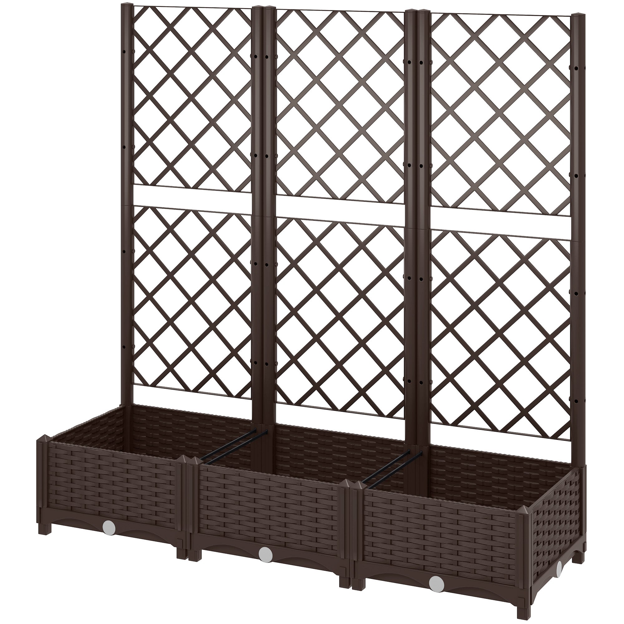 Outsunny Raised Garden Bed with Trellis, Plastic Raised Flower Bed with Drainage Holes and Drain Plugs, 47" x 16" x 48"
