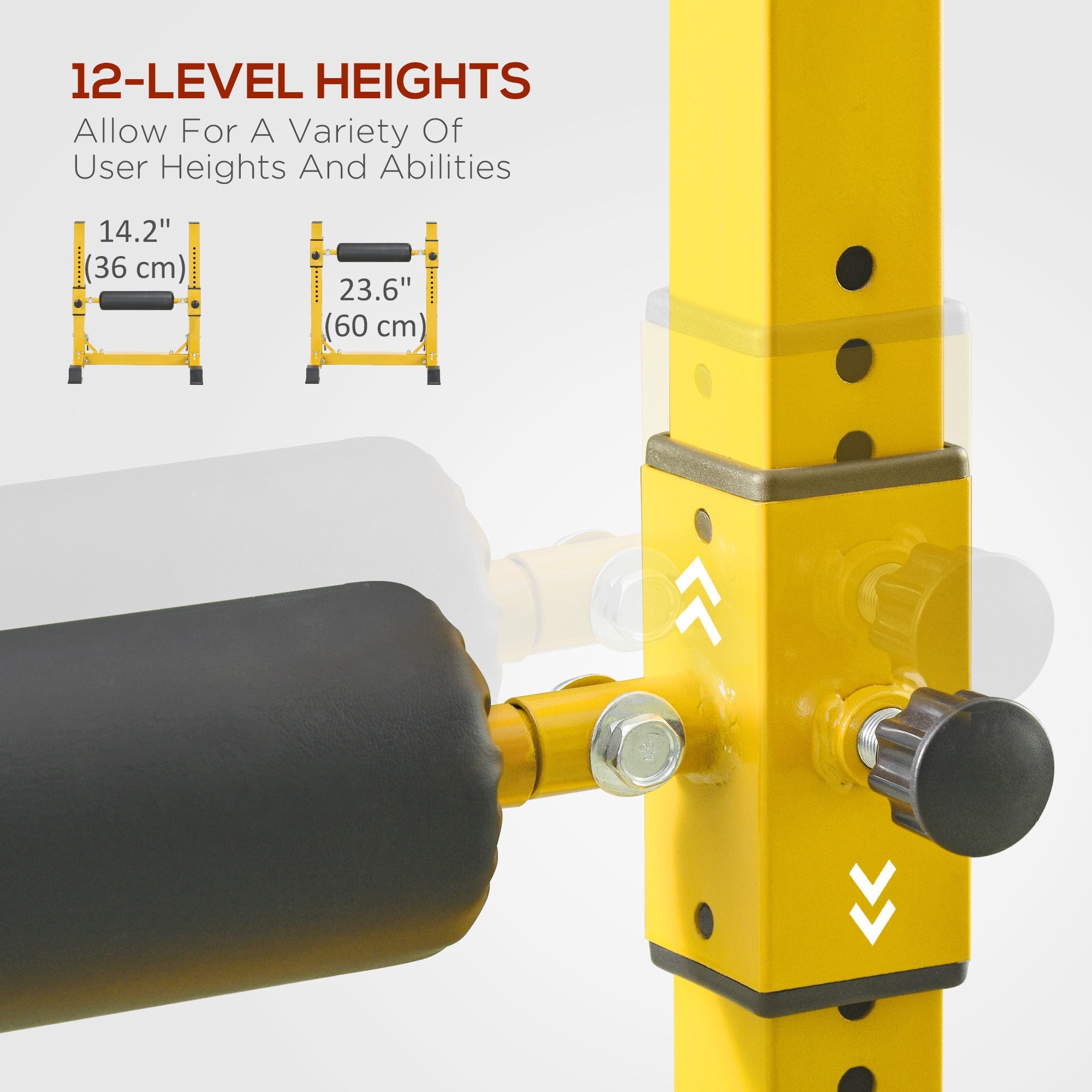 Soozier Bulgarian Split Squat Stand, Single Leg Squat Stand, 12-Level Adjustable Squat Roller for Lower Body Strength Training, Yellow