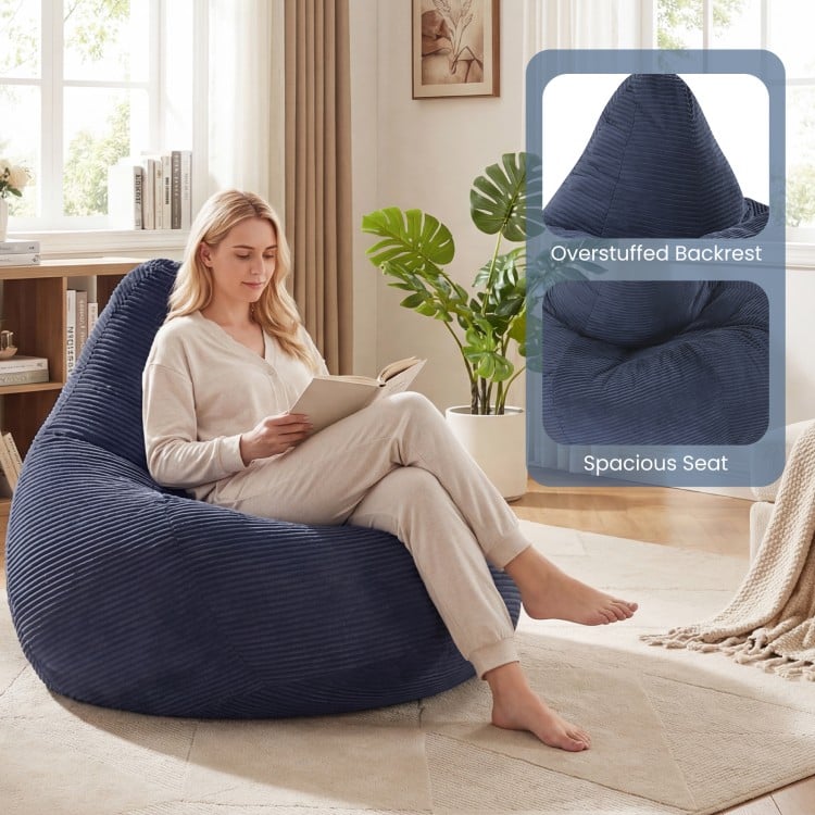 Bean Bag Chair for Adults Accent Lazy Sofa with Skin-friendly Corduroy Cover and Soft Sponge Filling-Blue