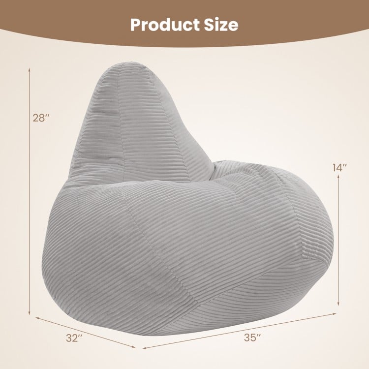 Bean Bag Chair for Adults Accent Lazy Sofa with Skin-friendly Corduroy Cover and Soft Sponge Filling-Gray