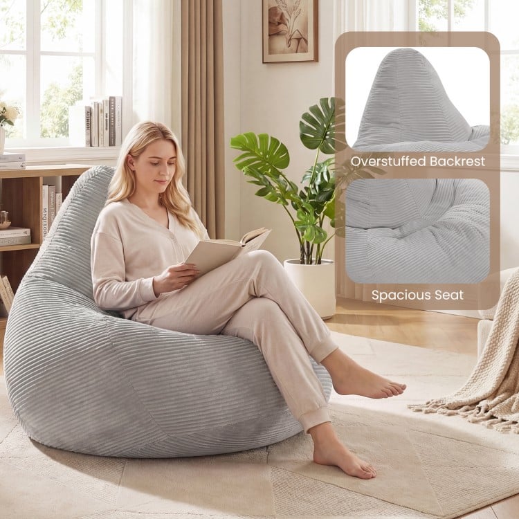 Bean Bag Chair for Adults Accent Lazy Sofa with Skin-friendly Corduroy Cover and Soft Sponge Filling-Gray