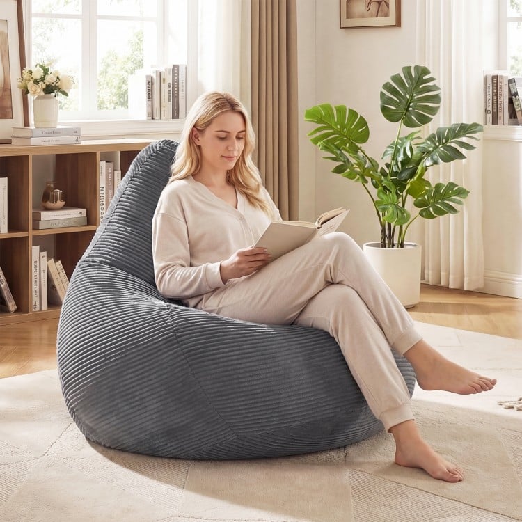 Bean Bag Chair for Adults Accent Lazy Sofa with Skin-friendly Corduroy Cover and Soft Sponge Filling-Dark Gray