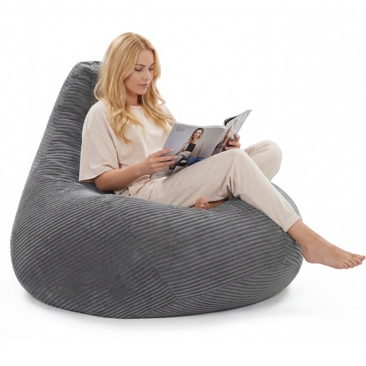 Bean Bag Chair for Adults Accent Lazy Sofa with Skin-friendly Corduroy Cover and Soft Sponge Filling-Dark Gray