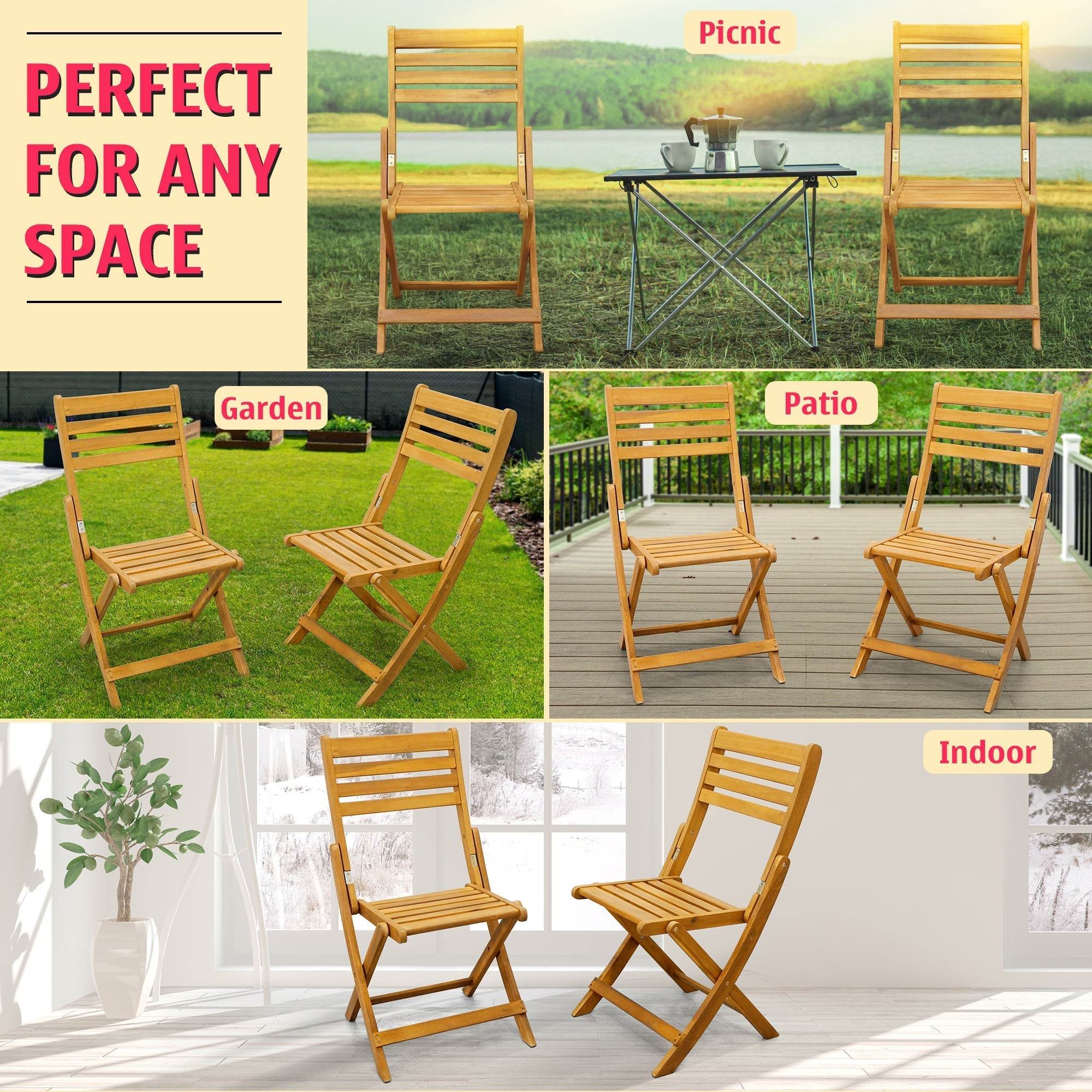 Tranquillo Anya Acacia Wood Folding Chairs Set of 2