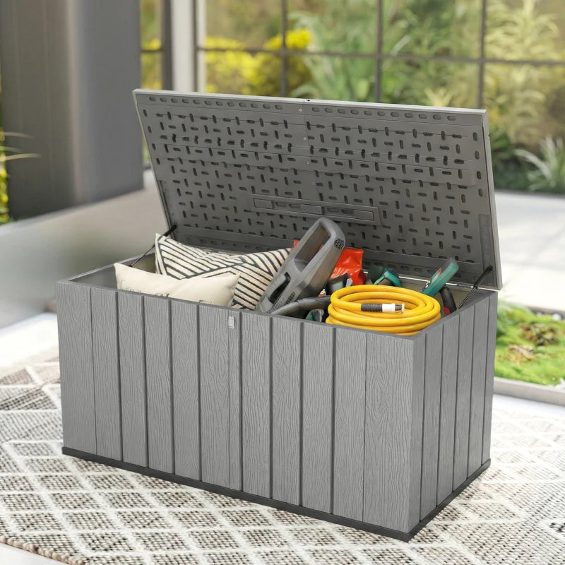 Outdoor Storage Box Large Capacity Deck Box with Lockable Lid Gas Struts for Patio Garden 125.5 gal Grey