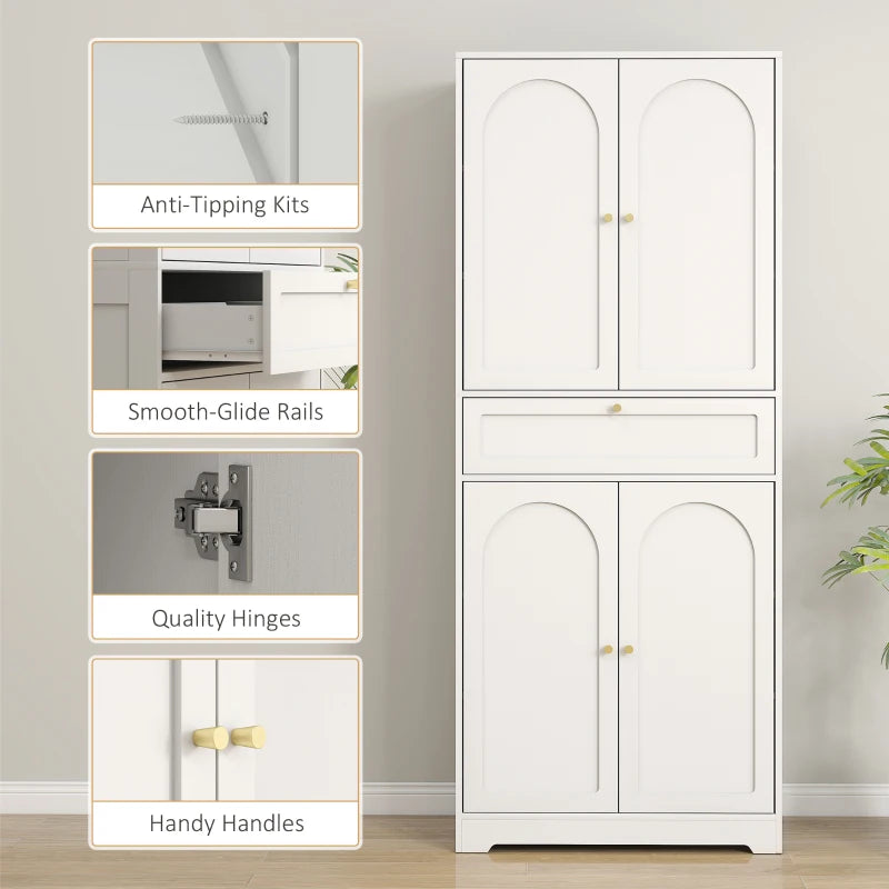 72.4" Tall Kitchen Pantry Cabinet, Modern Freestanding Storage Cabinet with Shaker Doors and Adjustable Shelves, White
