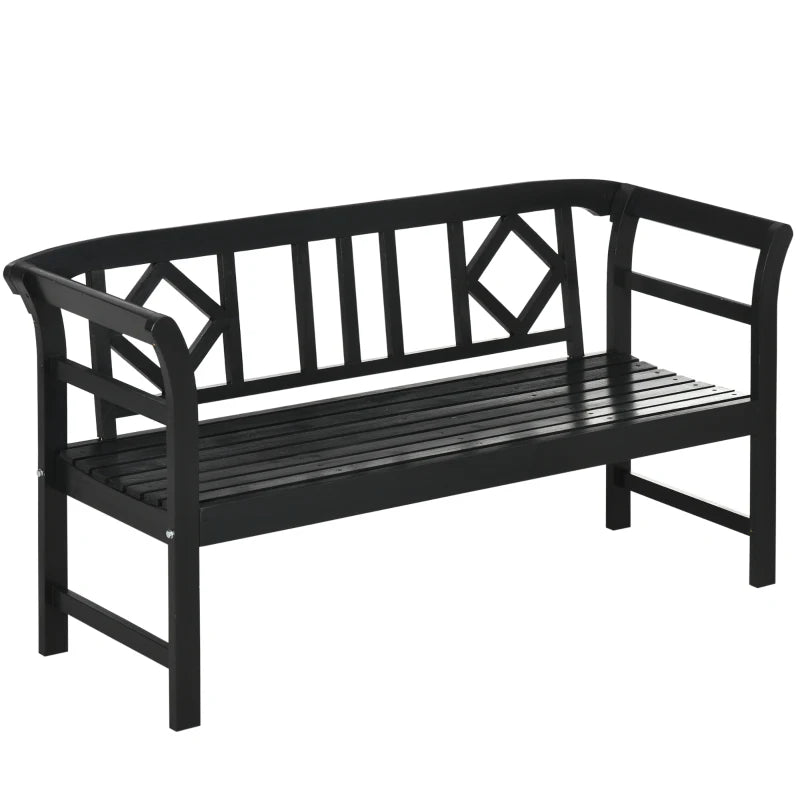 Wooden Outdoor Bench, 3 Person Patio Garden Bench with Diamond Pattern Backrest, Slatted Seat, 792 LBS Capacity, Black