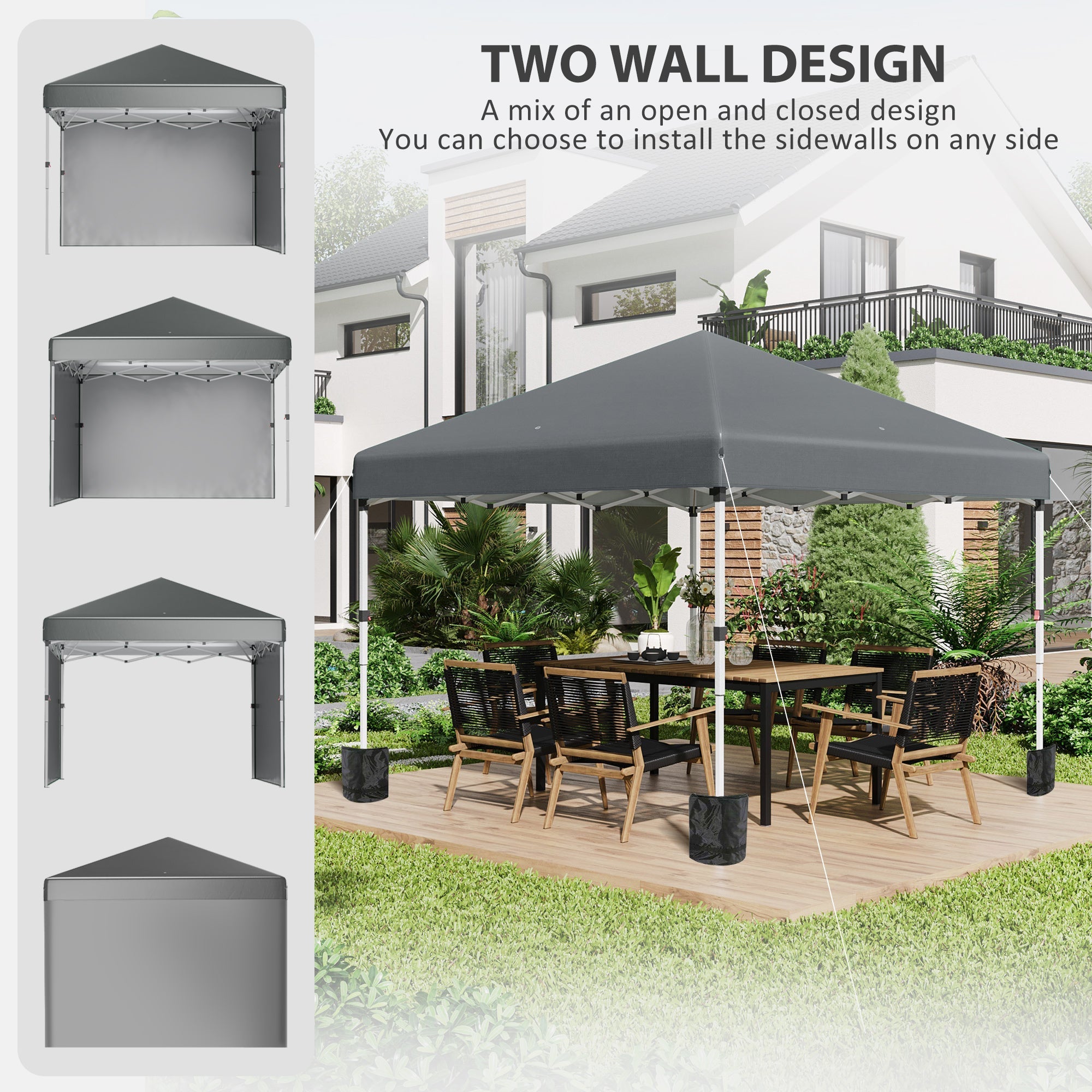 Outsunny 10'x10' Pop Up Canopy Sidewalls Adjustable Instant Tent Dark Grey