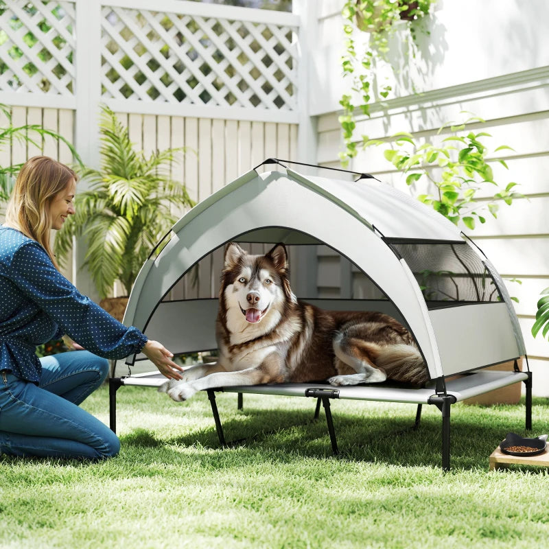 Elevated Dog Bed with Removable Canopy, Portable Outside Raised Pet Cot, Storage Bag, 48" x 36" x 37"
