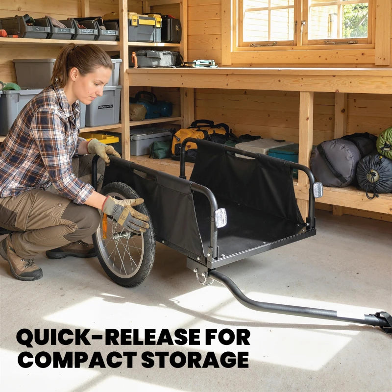 Soozier Bicycle Cargo Trailer Wagon Cart with Quick Release 16" Pneumatic Wheels, Universal Hitch & Safety Flag