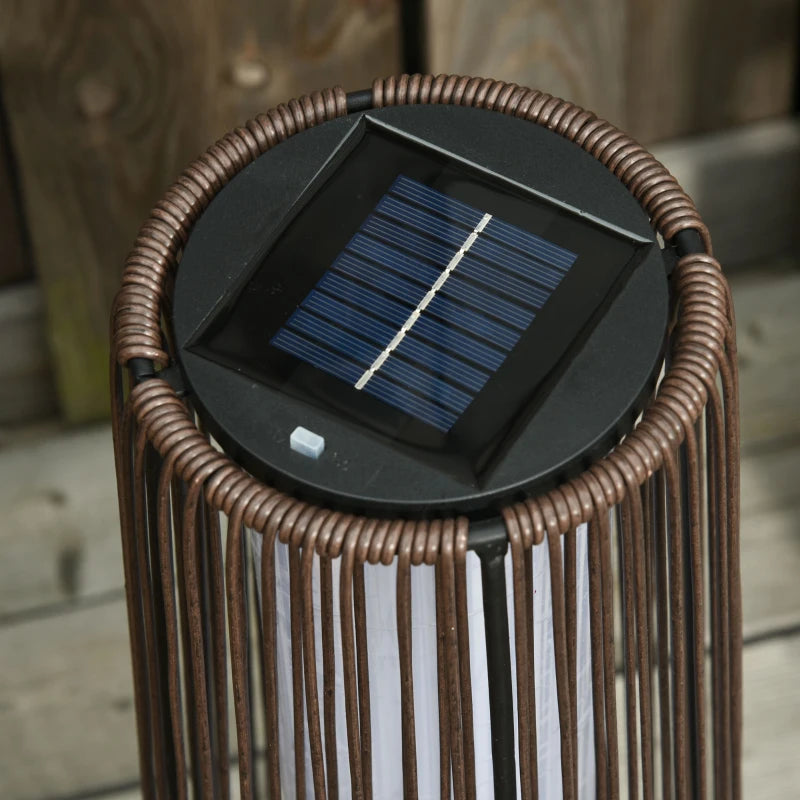 Wicker Solar Floor Lamp, Decorative Outdoor Lamp with Auto On/Off LED Light, IP44 for Patio, Porch, Pathway, Brown