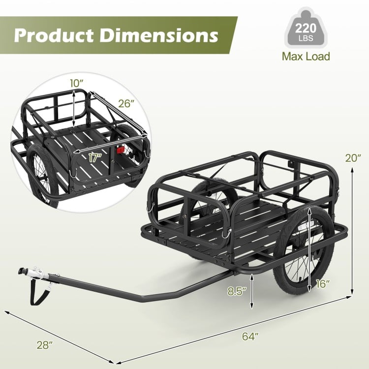 Bike Cargo Trailer Heavy-Duty Bicycle Wagon Cart with Universal Hitch-Black