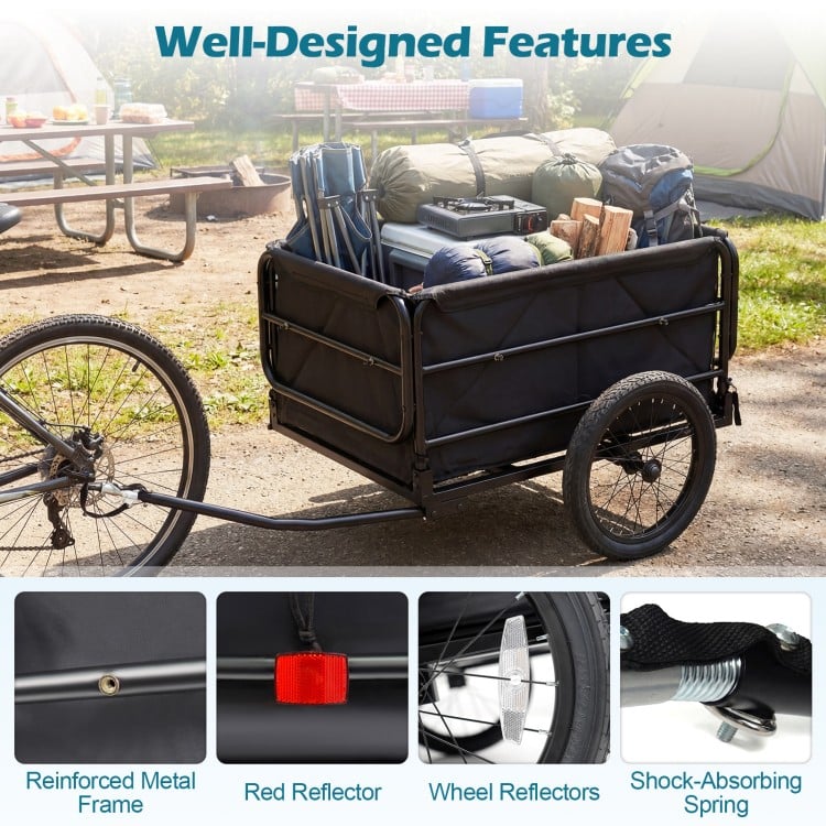 Bike Cargo Trailer with Bag and Cover Heavy-Duty Bicycle Wagon Cart-Black