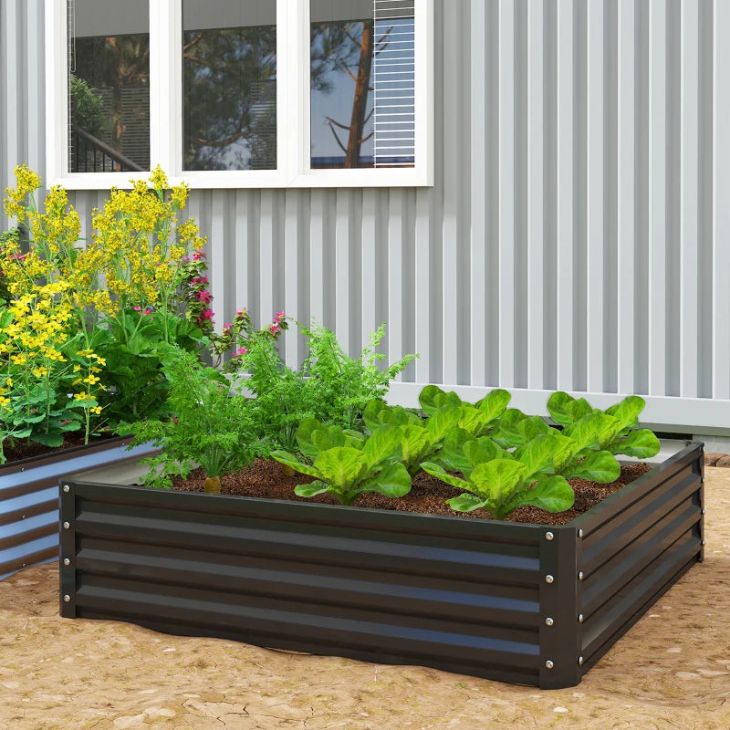 Raised Garden Bed Galvanized Steel Planter Box for Vegetables, Flowers, Herbs, Black