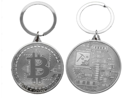 Bitcoin Coin Key Chain - Silver Metal Physical Blockchain Cryptocurrency Collectible Coin