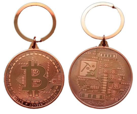 Bitcoin Coin Key Chain - Bronze Metal Physical Blockchain Cryptocurrency Collectible Coin