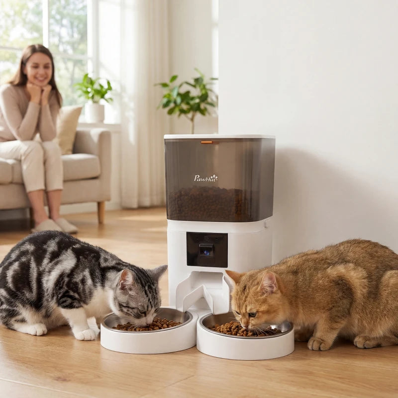 Automatic Cat Feeder for 2 Cats with HD Camera,2.4G & 5G WiFi Pet Food Dispenser 6L APP Control