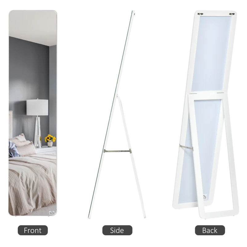 Full Length Mirror for Bedroom, Free Standing Dressing Mirror, Wall Mirror with Wood Frame, 15" x 61", White