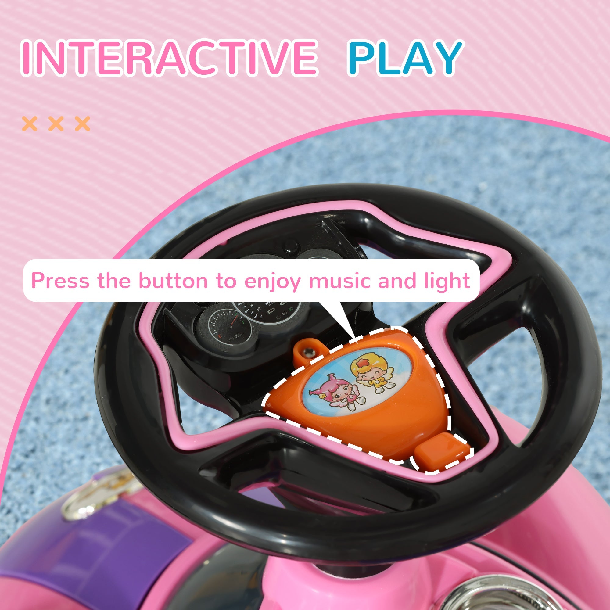 Qaba Baby Push Car for 1-3 Years with Music, Horn, Light, Pink