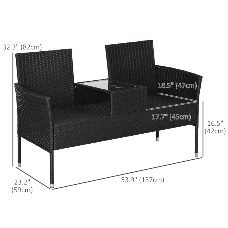 Patio Furniture w/ Mid-Table PE Rattan Loveseat w/ Cushion, Black