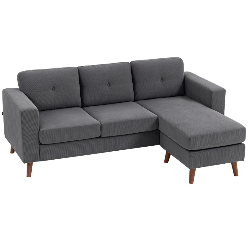 Sectional Sofa with Changeable Chaise Lounge, 3 Seat L-Shaped Small Space Sofa, Upholstered Couch for Small Space, Dark Grey