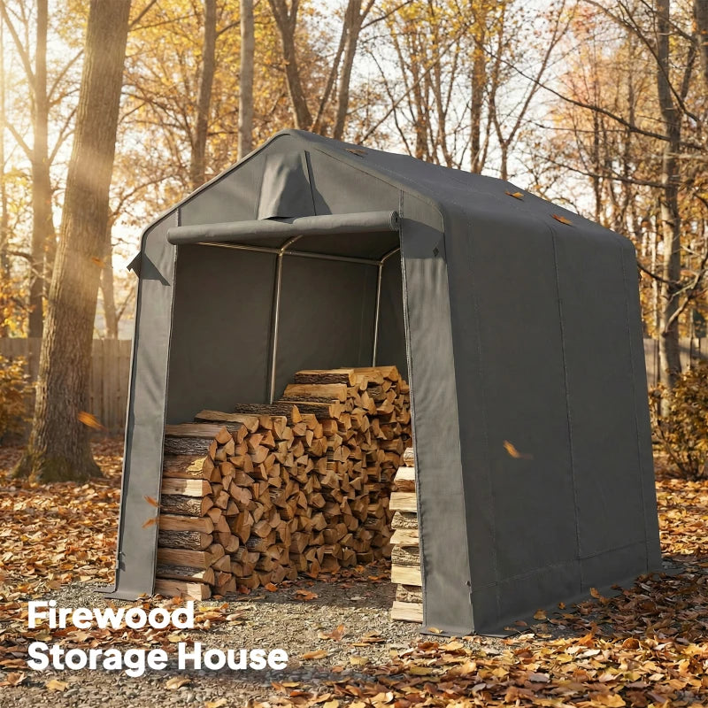 7.5' x 6.2' Portable Shed, Waterproof Bike Tent with Roll-up Zipper Door, Vent and Galvanised Metal Frame, Dark Grey
