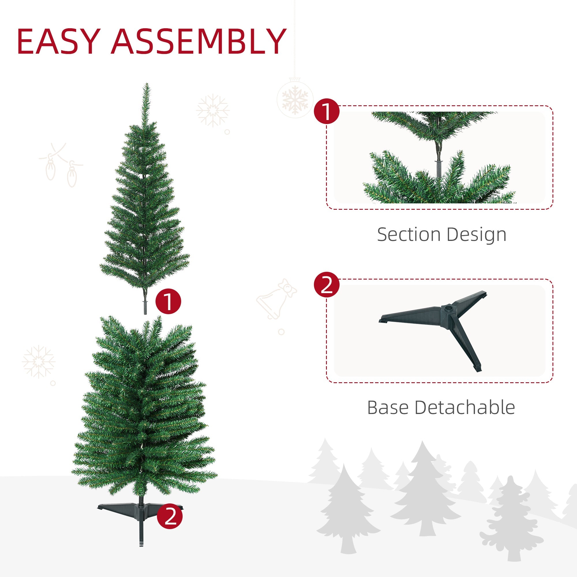 HOMCOM 5FT Artificial Christmas Tree, Pencil Christmas Tree with Realistic Branches, Stable Stand, Green