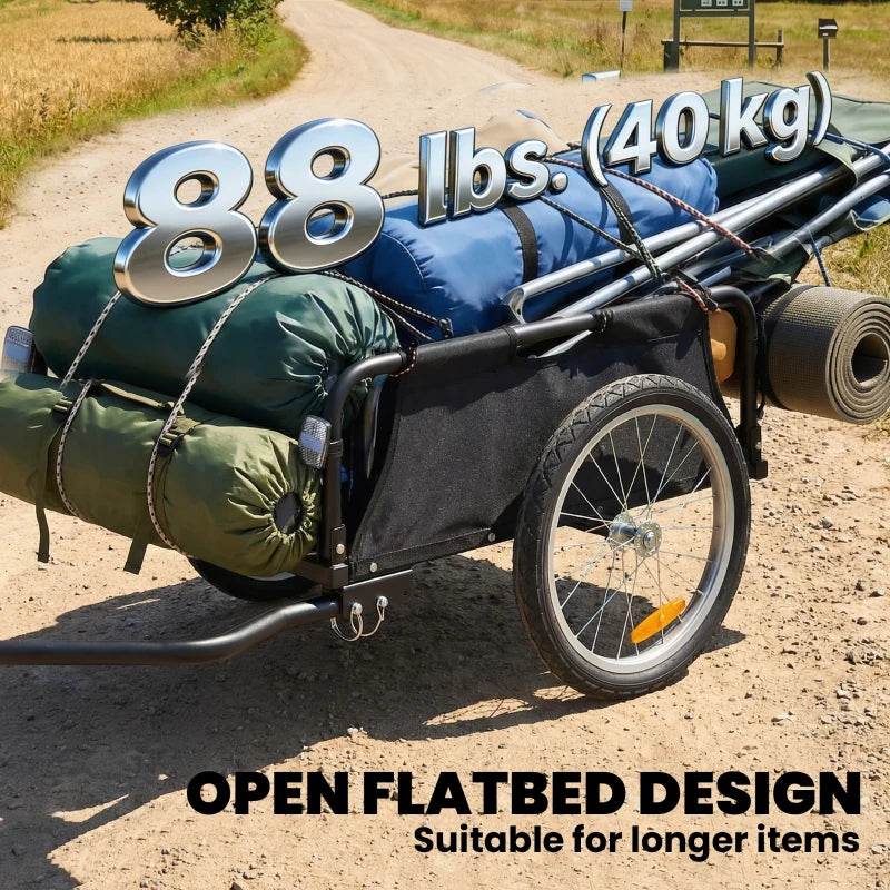 Soozier Bicycle Cargo Trailer Wagon Cart with Quick Release 16" Pneumatic Wheels, Universal Hitch & Safety Flag