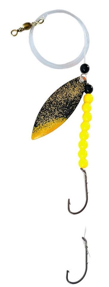 Solid Yellow Beads Willow Leaf Spinner – Black Striper Blade Lure