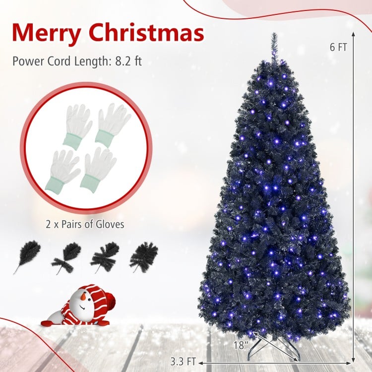 6 FT Pre-Lit Black Halloween Christmas Tree with 250 Vibrant Purple LED Lights