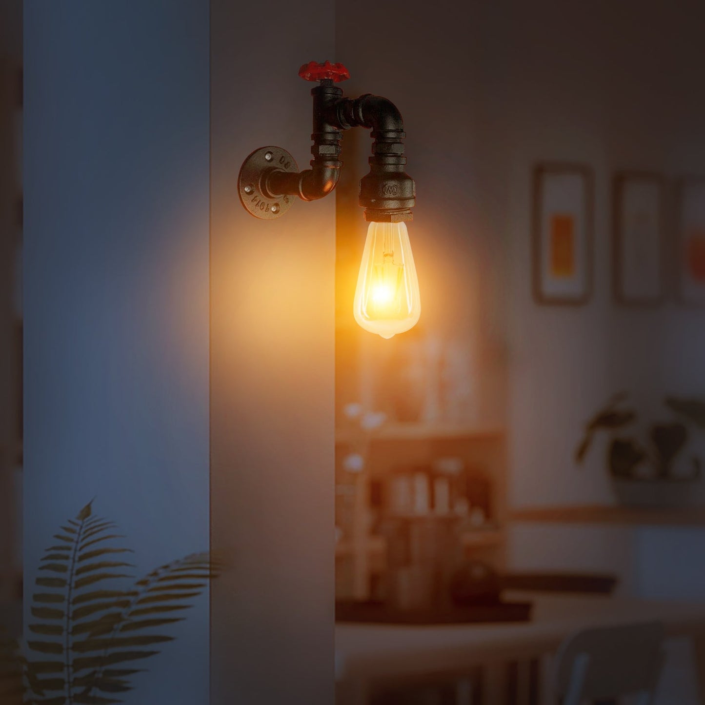 Single-head Rustic Red Water Pipe Steampunk Wall Lamp ~1583
