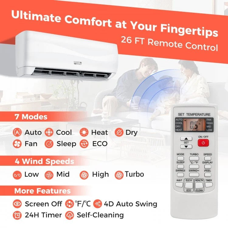 9000 BTU 17 SEER2 Ductless Mini Split Air Conditioner & Heater with Remote – 208-230V, Blast Series