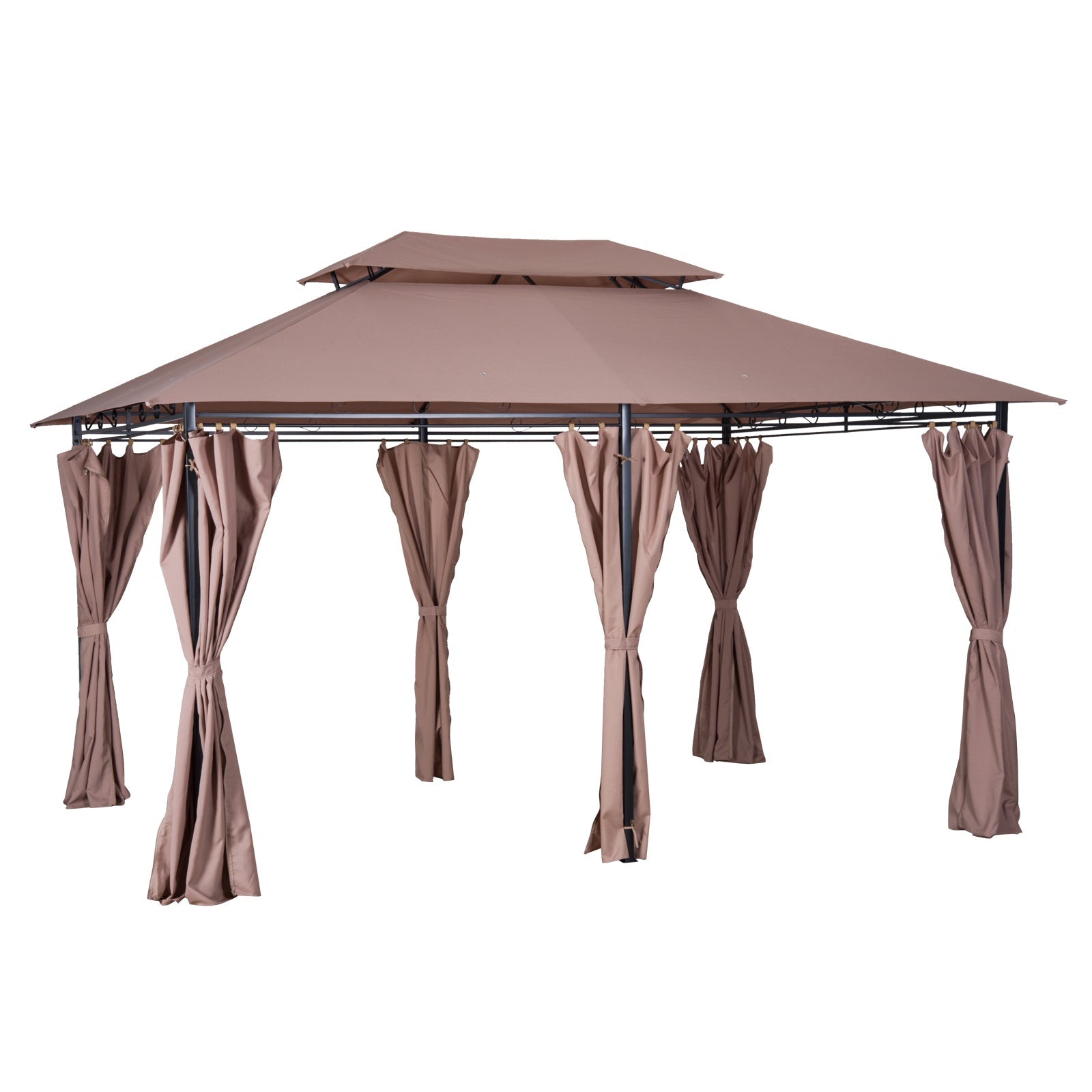 Outsunny 13' x 10' Soft-top Patio Gazebo Garden 2-Tiers Canopy Yard Sunshade Shelter with Curtains Khaki