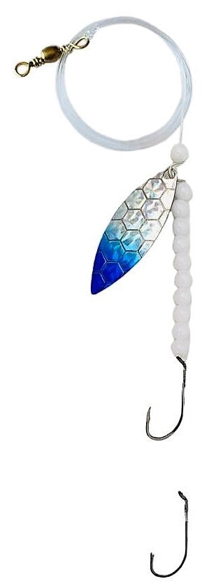 Solid White Beads Willow Leaf Spinner – Blue Scale Blade Lure