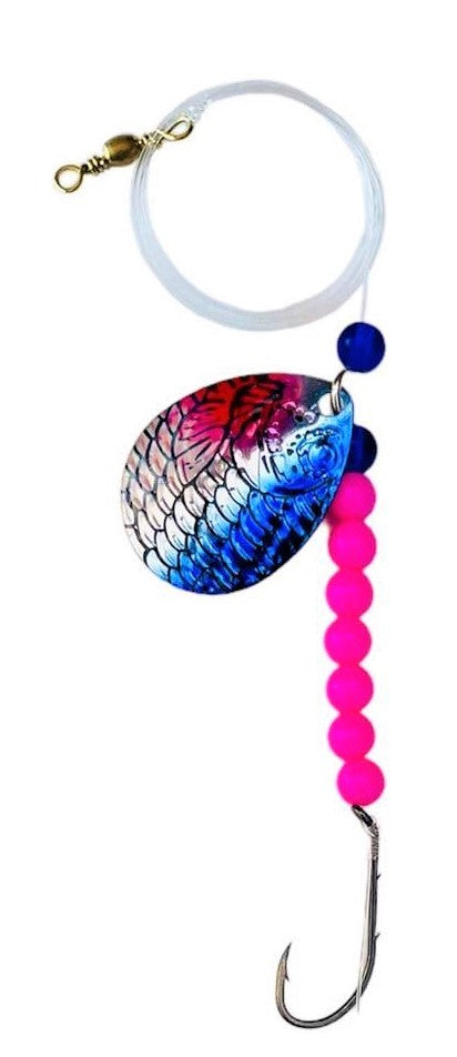 Solid Pink Bead Colorado Spinner – Blue Baitfish Blade Lure