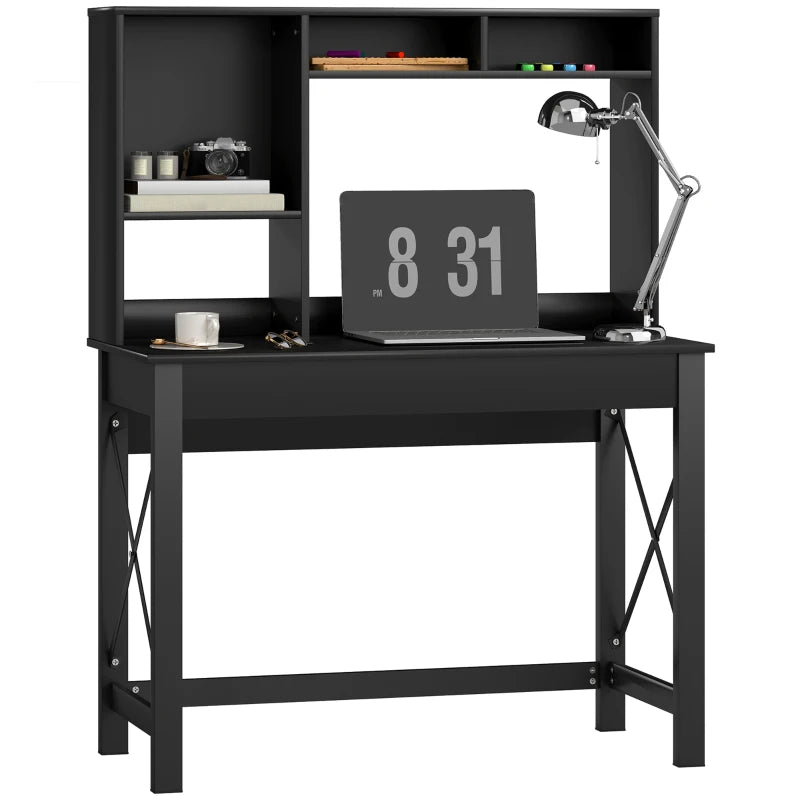 Computer Desk with Hutch, Home Office Table with Storage Shelves and Open Compartments for Writing, Work, Black