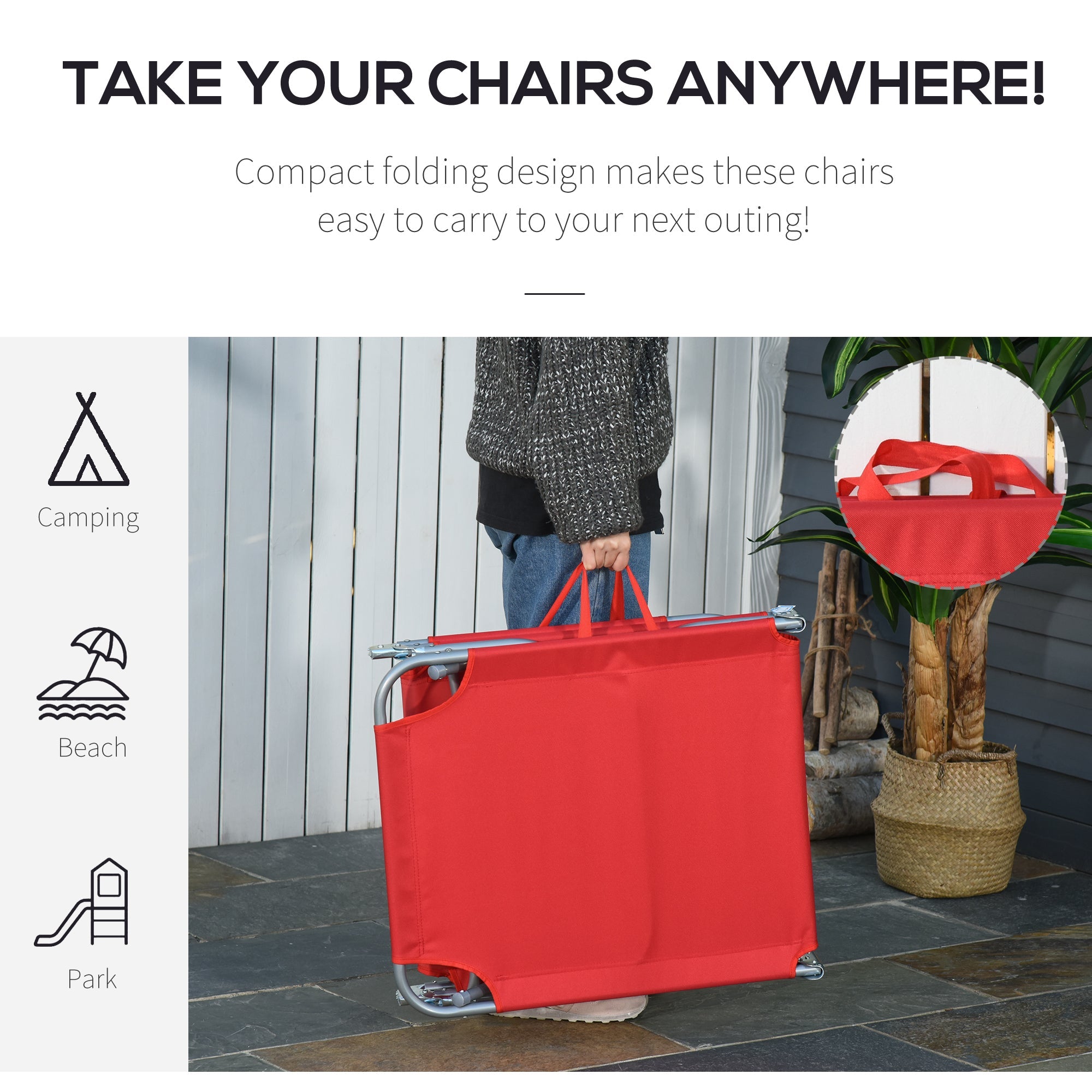 Outsunny Reclining Beach Chaise Lounge Portable Folding Cot Adjustable Sun Lounger Outdoor Red